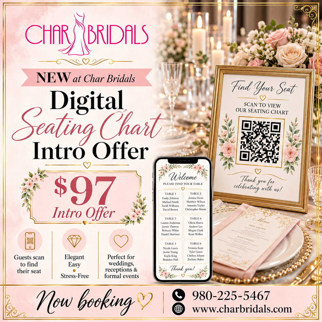 Char Bridals Digital Seating Chart flyer with QR code